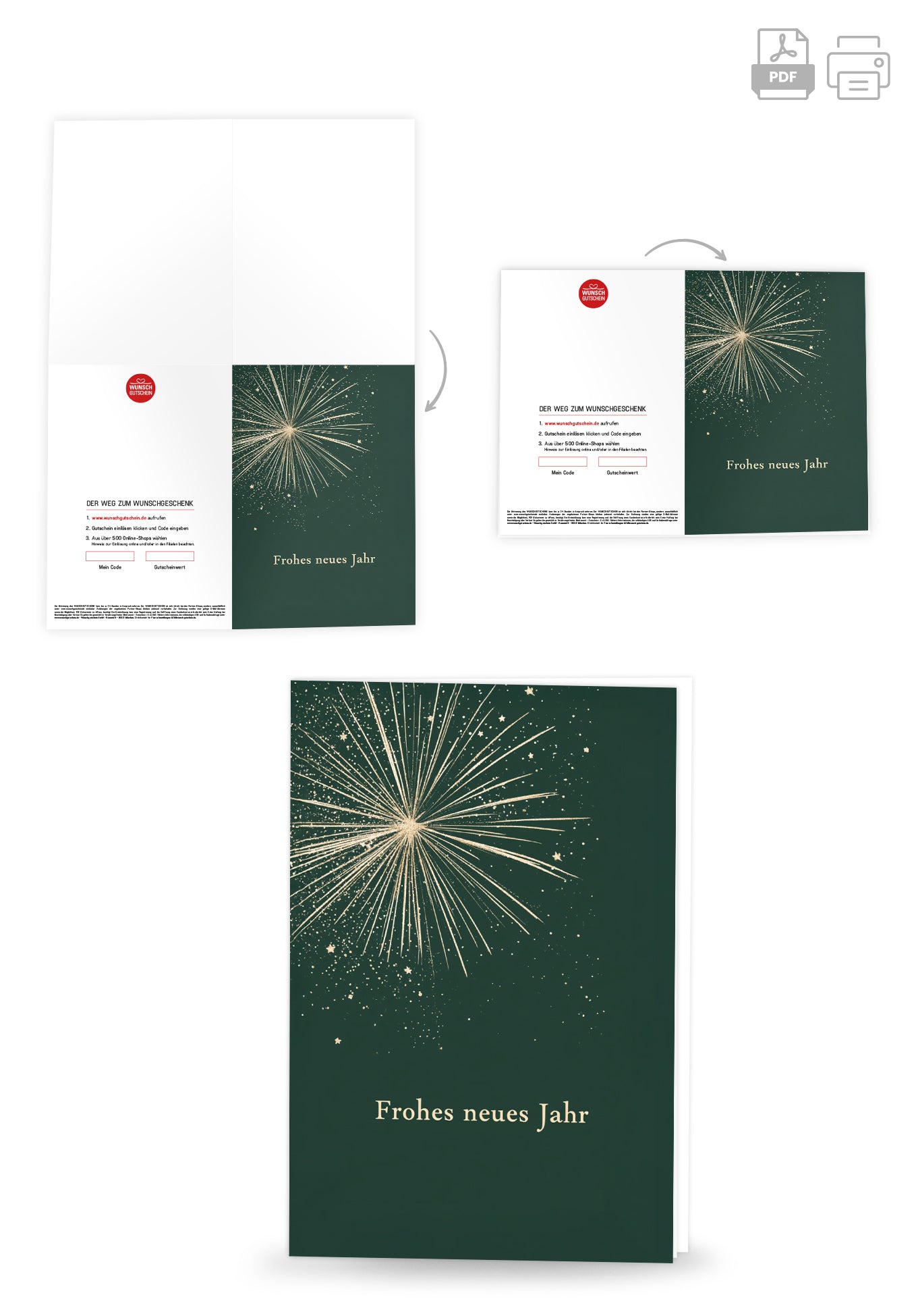 Frohes neues Jahr - Feuerwerk Dunkelgrün Gold