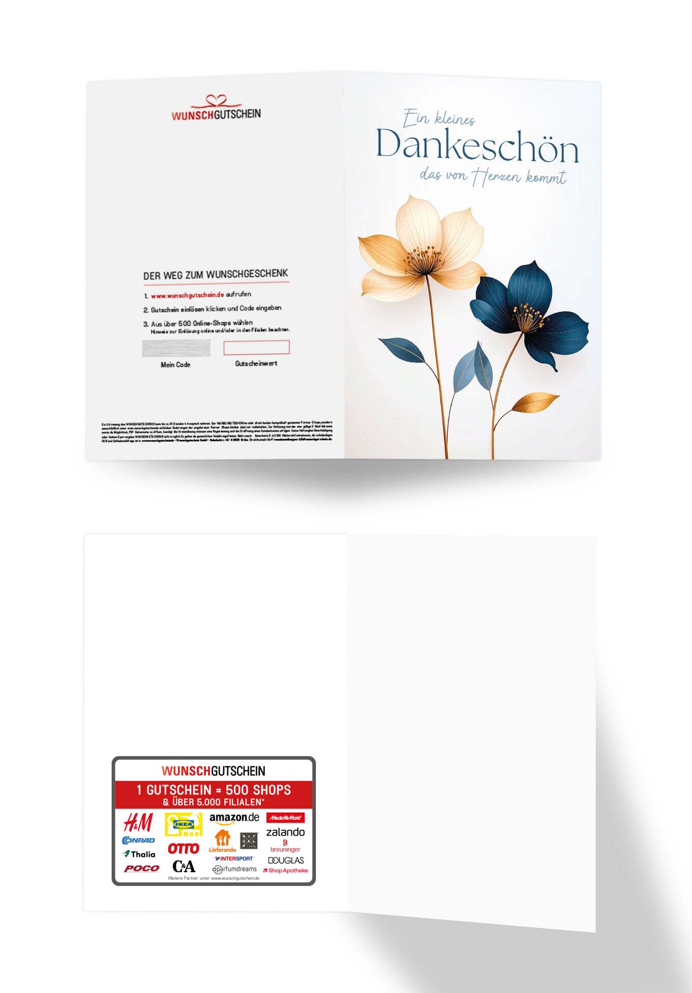 Dankeschön von Herzen - Blumen Blau Gold