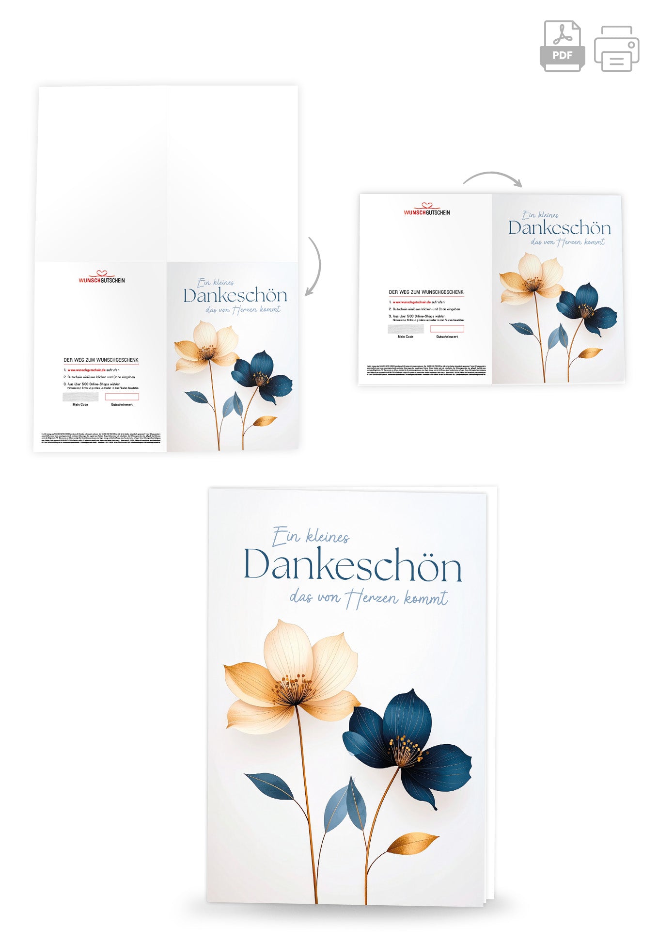 Dankeschön von Herzen - Blumen Blau Gold