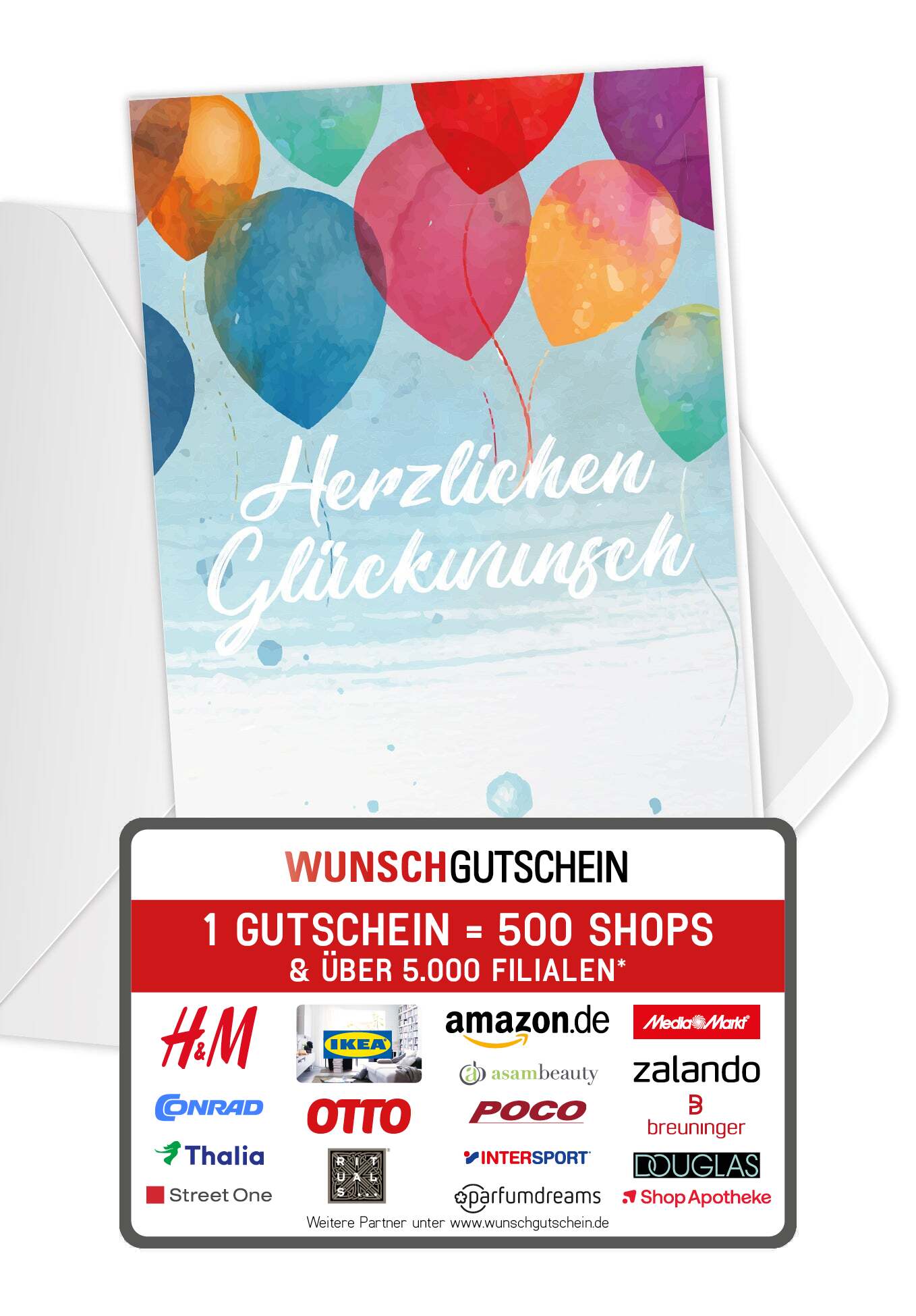 Herzlichen Glückwunsch - Bunte Ballons Wunschgutschein