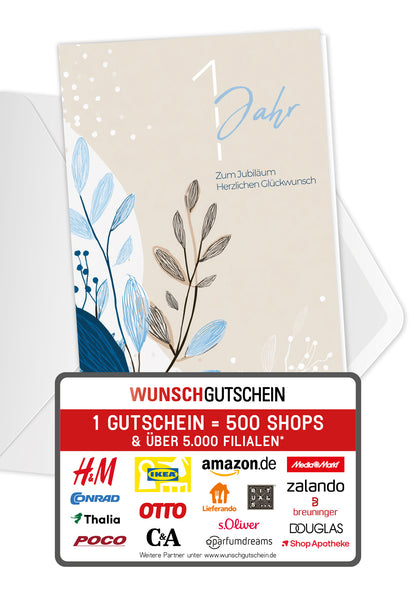 1 Jahr - Blätter Beige - Blau