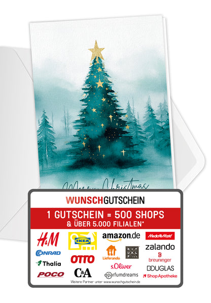 Frohe Weihnachten - Tannenbaum Aquarell Grün