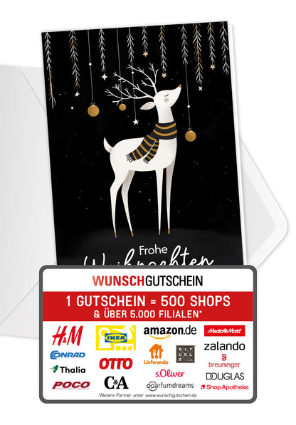 Frohe Weihnachten - Rentier Schwarz Weiß Gold