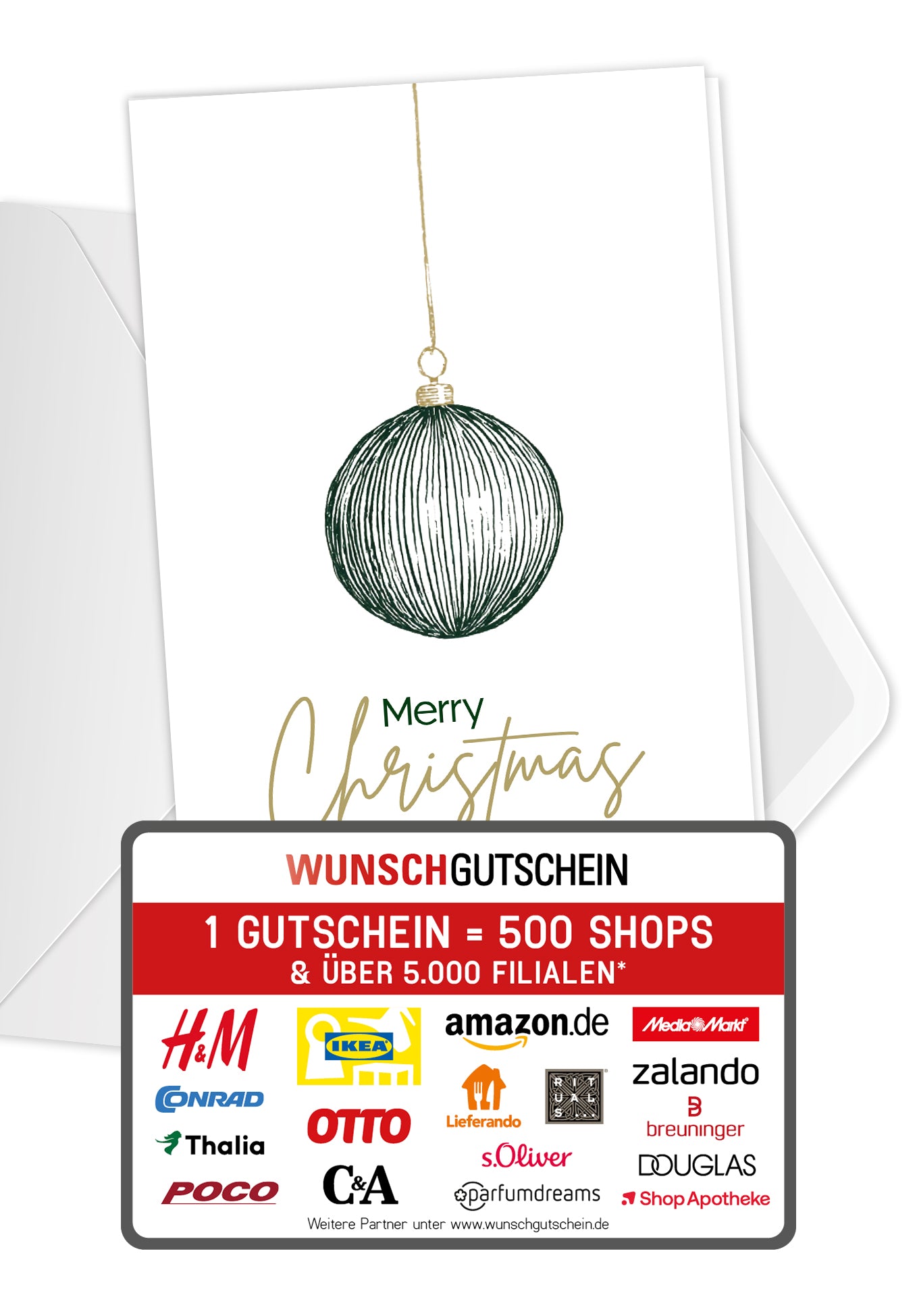 Merry Christmas - Christbaumkugel Grün Gold