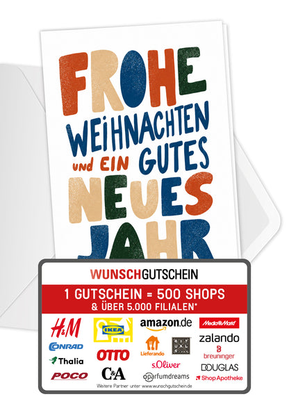 Frohe Weihnachten und ein gutes neues Jahr - Schriftzug Bunt