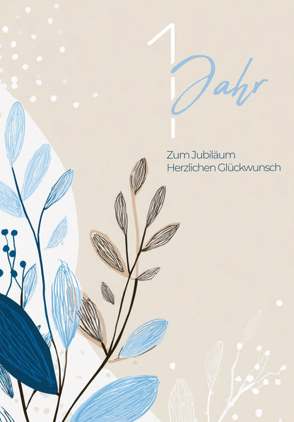 1 Jahr - Blätter Beige - Blau