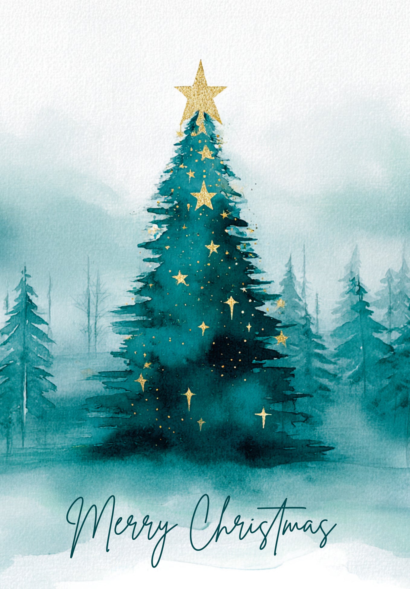 Frohe Weihnachten - Tannenbaum Aquarell Grün