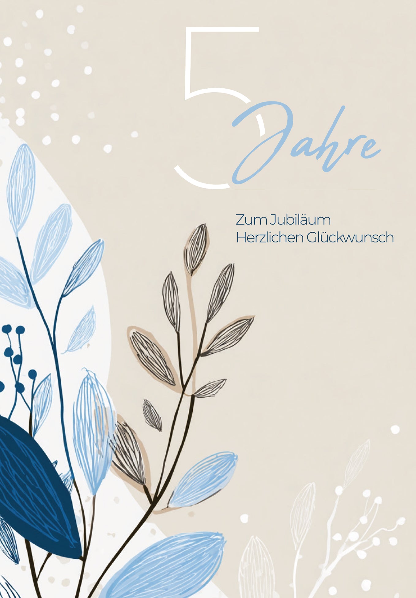5 Jahre - Blätter Beige - Blau