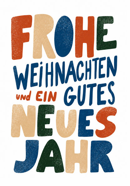 Frohe Weihnachten und ein gutes neues Jahr - Schriftzug Bunt