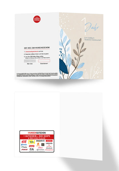 1 Jahr - Blätter Beige - Blau