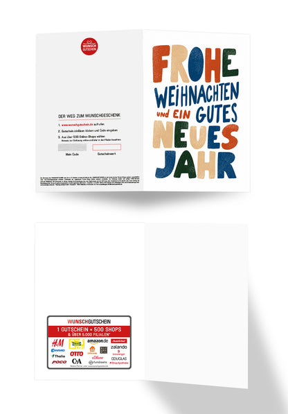 Frohe Weihnachten und ein gutes neues Jahr - Schriftzug Bunt