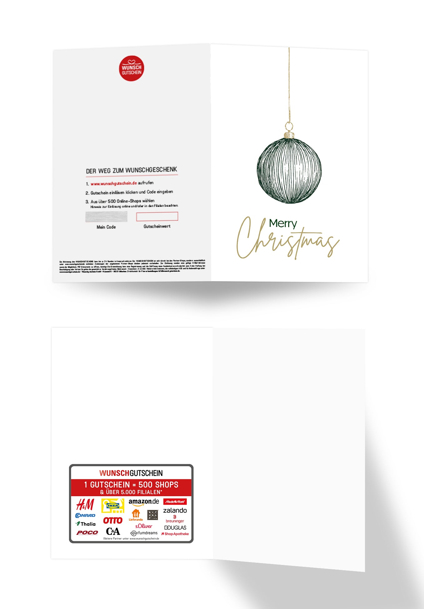 Merry Christmas - Christbaumkugel Grün Gold