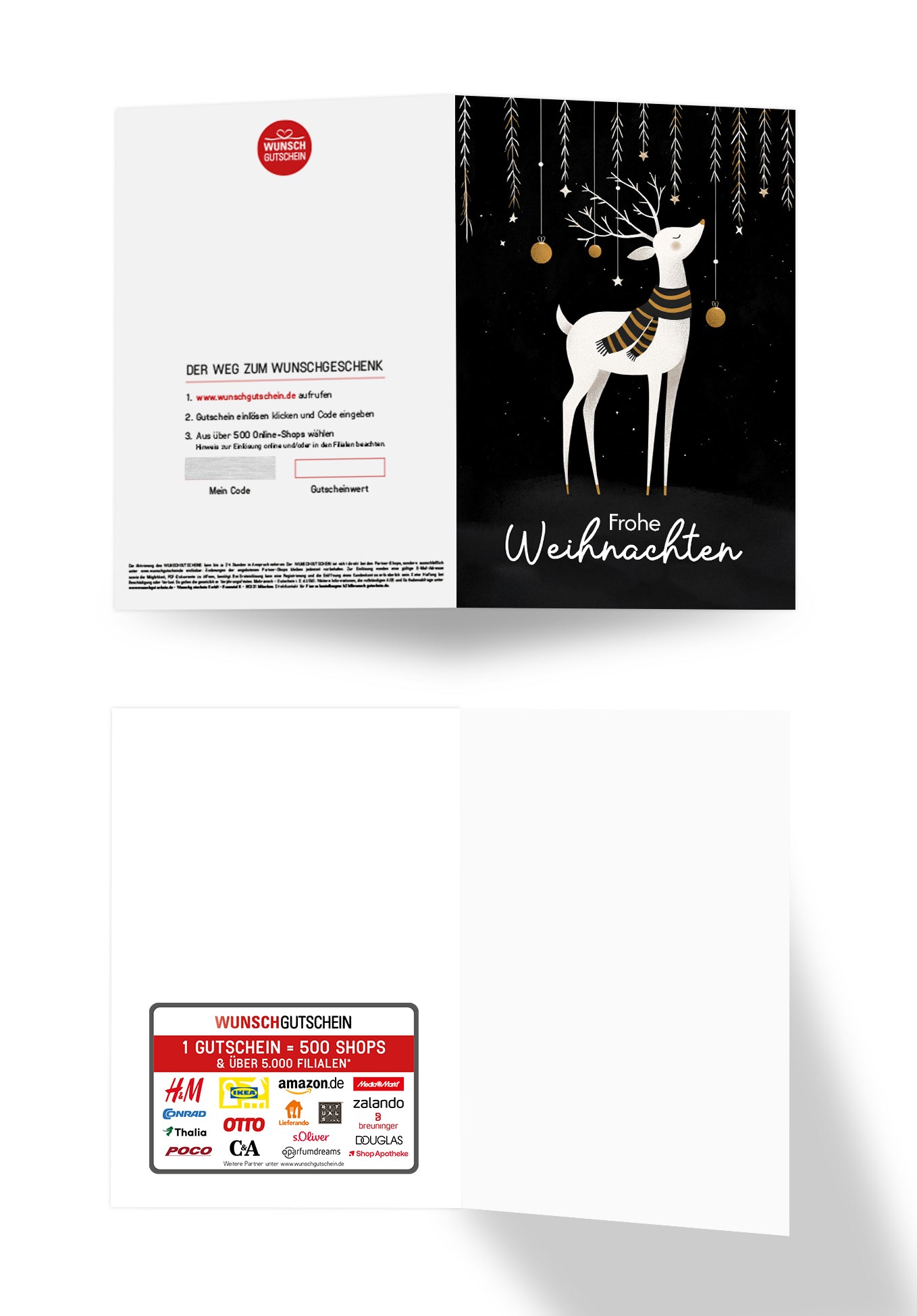 Frohe Weihnachten - Rentier Schwarz Weiß Gold