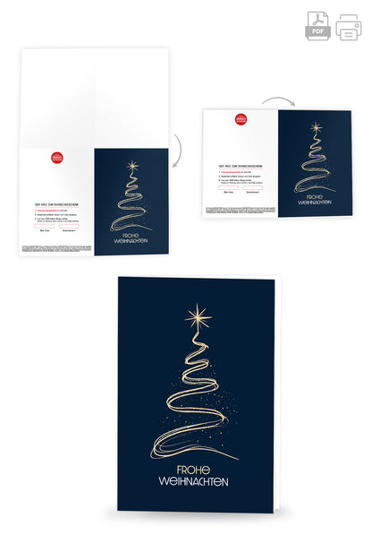 Frohe Weihnachten - Baum Gold Dunkelblau