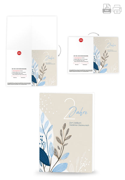 2 Jahre - Blätter Beige - Blau
