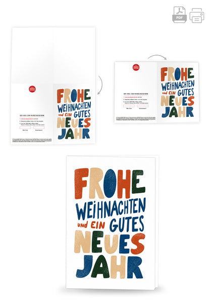 Frohe Weihnachten und ein gutes neues Jahr - Schriftzug Bunt