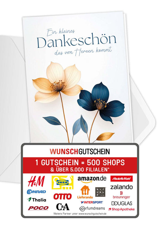 Dankeschön von Herzen - Blumen Blau Gold