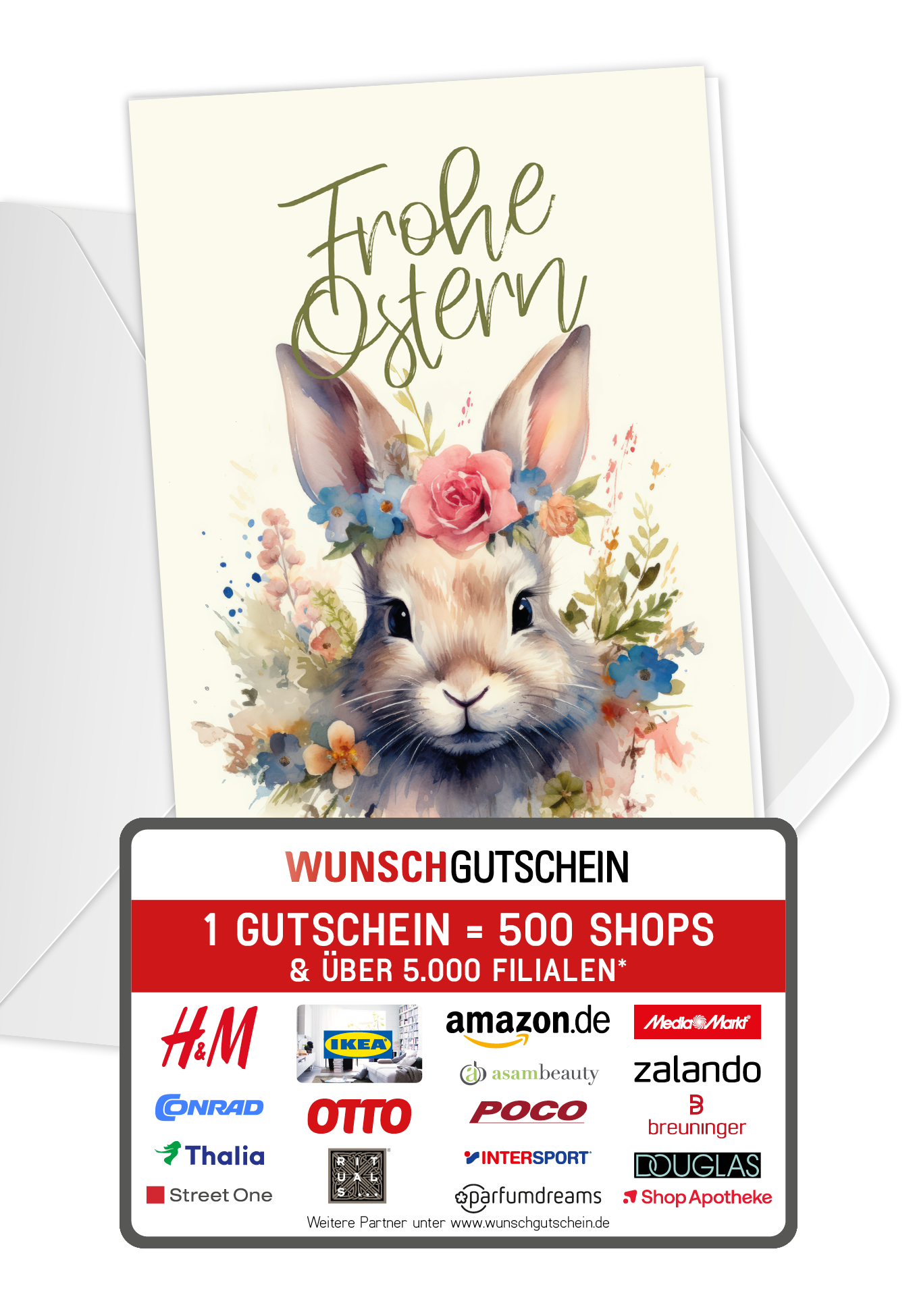 Frohe Ostern - Hase Blumen (Gutscheinwert)