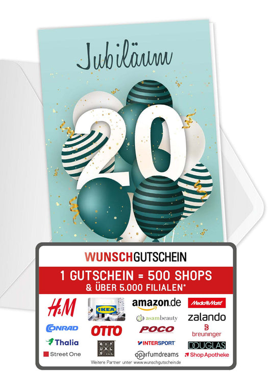 20 Jahre Jubiläum - Ballons Grün Wunschgutschein