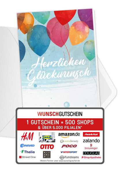 Herzlichen Glückwunsch - Bunte Ballons (Gutscheinwert)