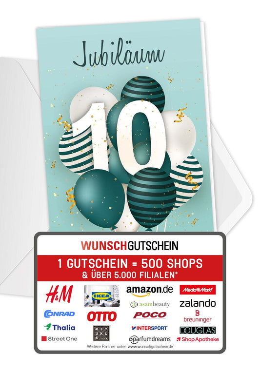 10 Jahre Jubiläum - Ballons Grün Wunschgutschein
