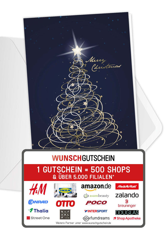 Merry Christmas - Tannenbaum Blau Wunschgutschein